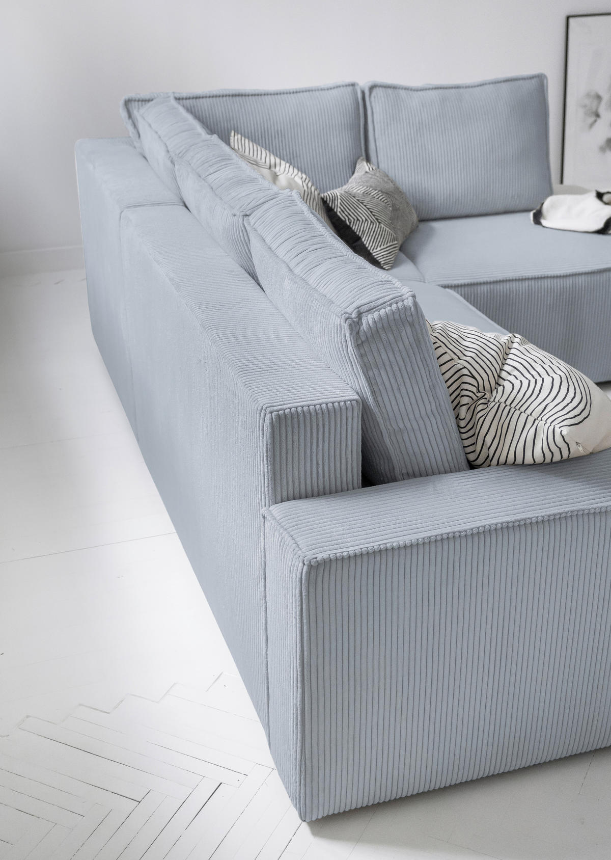 ECKSOFA Hellgrau Cord Rückenkissen, Bettkasten  - Hellgrau/Schwarz, Design, Kunststoff/Textil (247/194cm) - MID.YOU