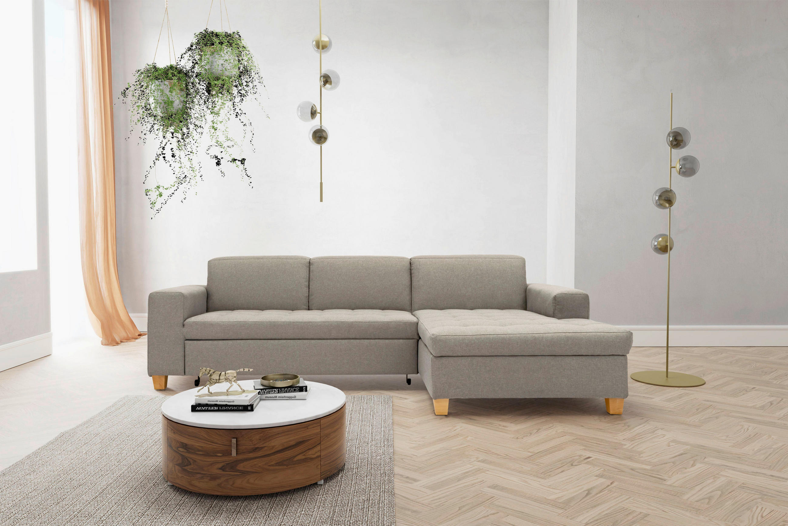 ECKSOFA SUGAR Silberfarben Webstoff  - Chromfarben/Silberfarben, Basics, Textil/Metall (266/162cm) - MID.YOU