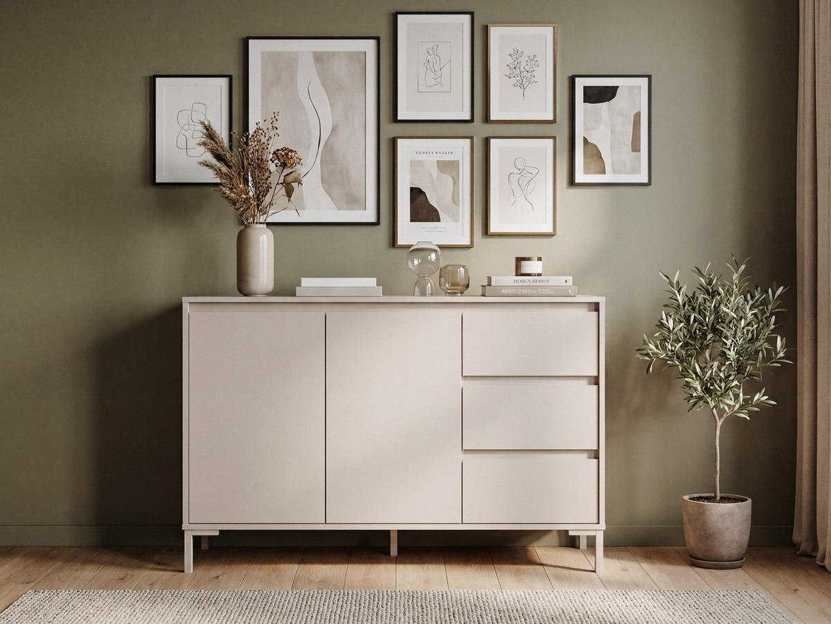 KOMMODE , 120/87/40 cm, 3 Schublade(n)  - Kaschmir, Design, Holzwerkstoff/Metall (120/87/40cm) - MID.YOU