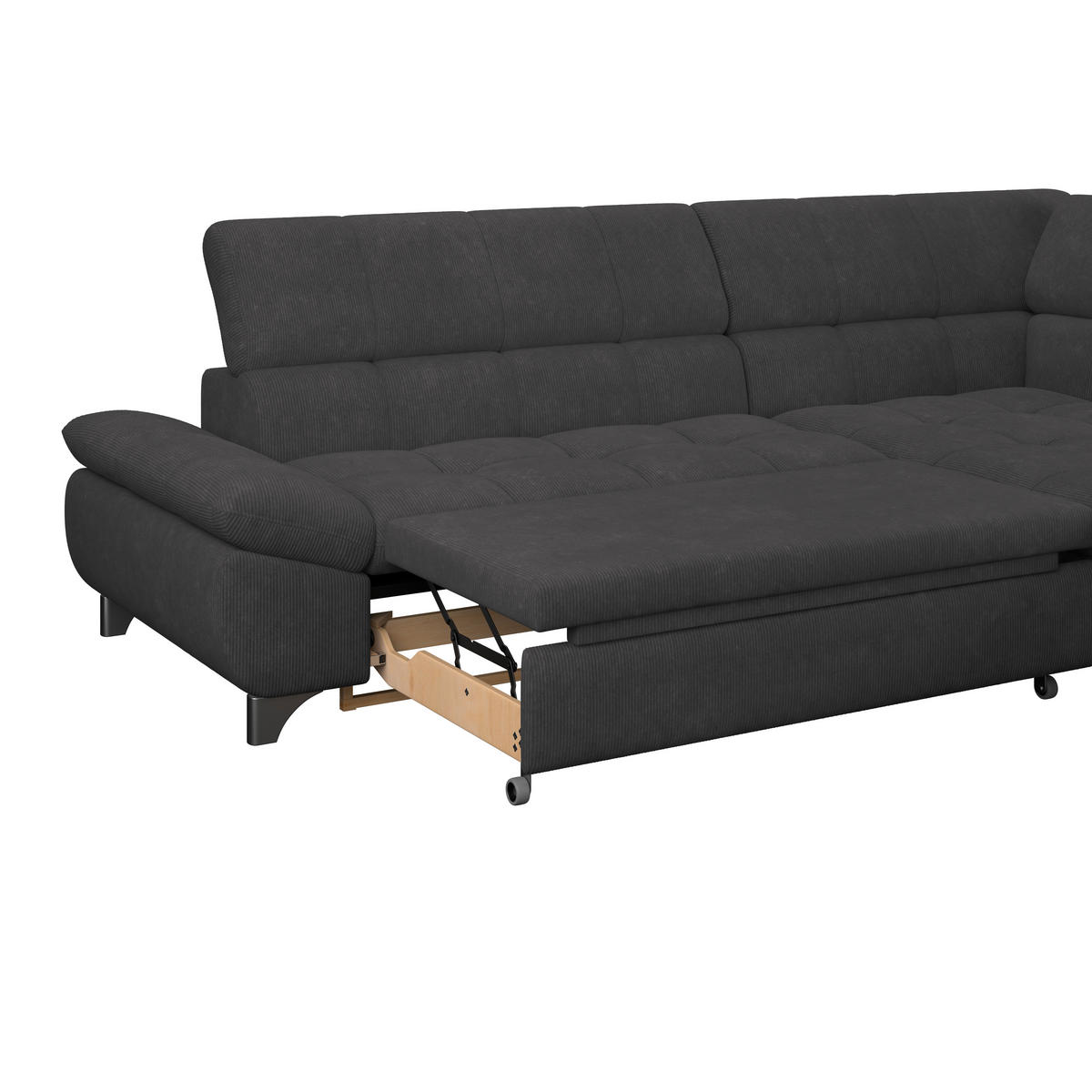 ECKSOFA Schwarz Chenille  - Chromfarben/Schwarz, KONVENTIONELL, Textil/Metall (312/234cm) - Livetastic