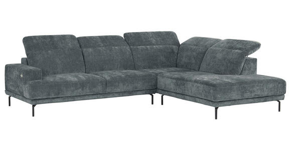 ECKSOFA Grau Chenille Kopfteilverstellung, Sitztiefenverstellung  - Schwarz/Grau, Design, Textil/Metall (307/243cm) - Xora