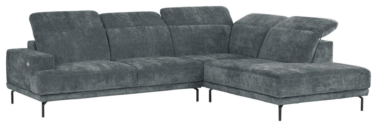 ECKSOFA Grau Chenille Kopfteilverstellung, Sitztiefenverstellung  - Schwarz/Grau, Design, Textil/Metall (307/243cm) - Xora