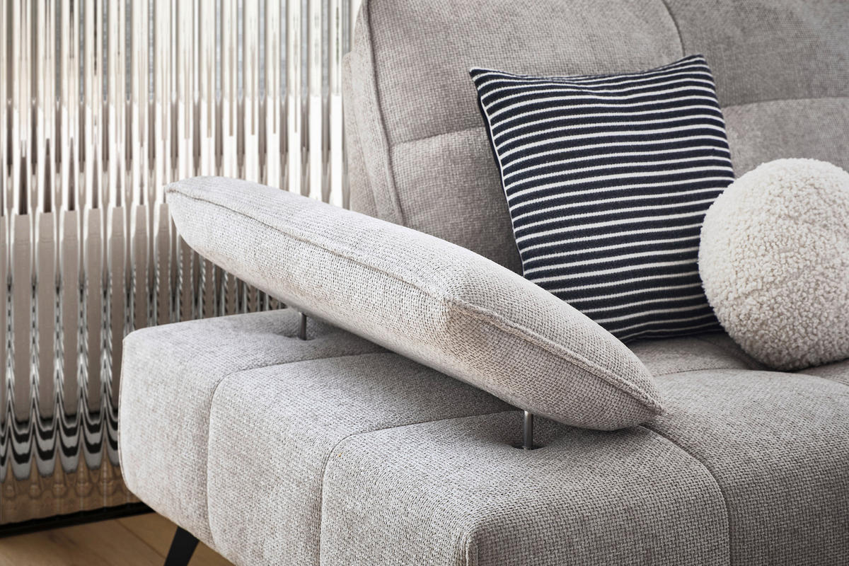 ECKSOFA Ottomane rechts  Greige Chenille  - Greige/Schwarz, Design, Textil/Metall (284/188cm) - Stylife