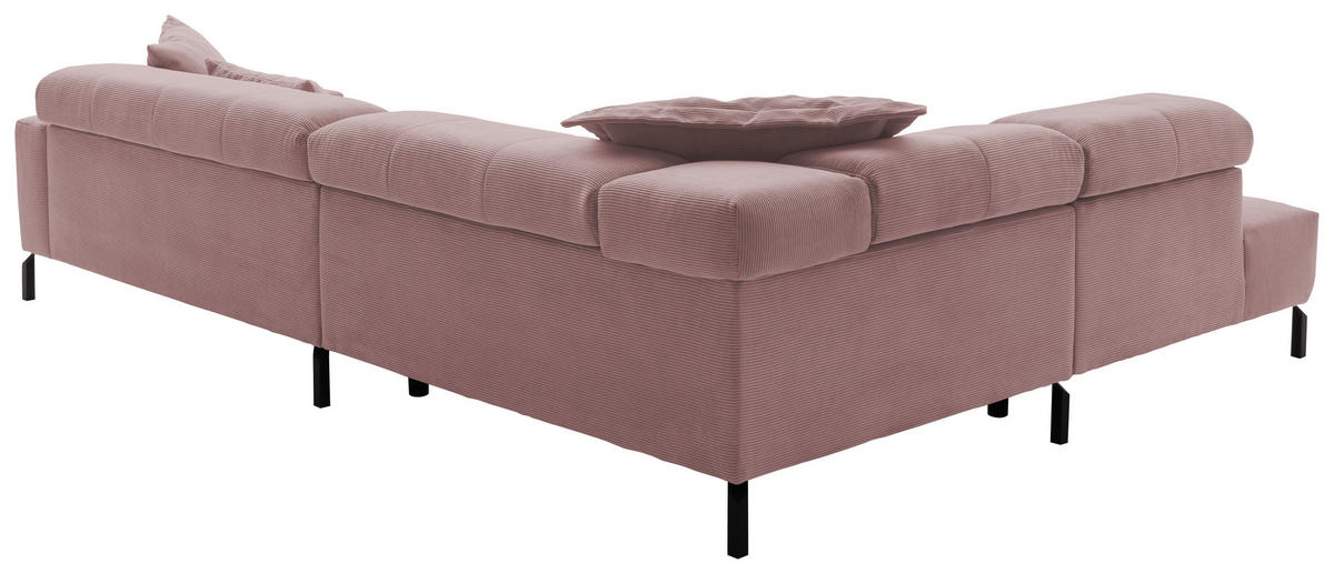 ECKSOFA in Feincord Altrosa  - Schwarz/Altrosa, Konventionell, Textil/Metall (219/311cm) - Hom`in
