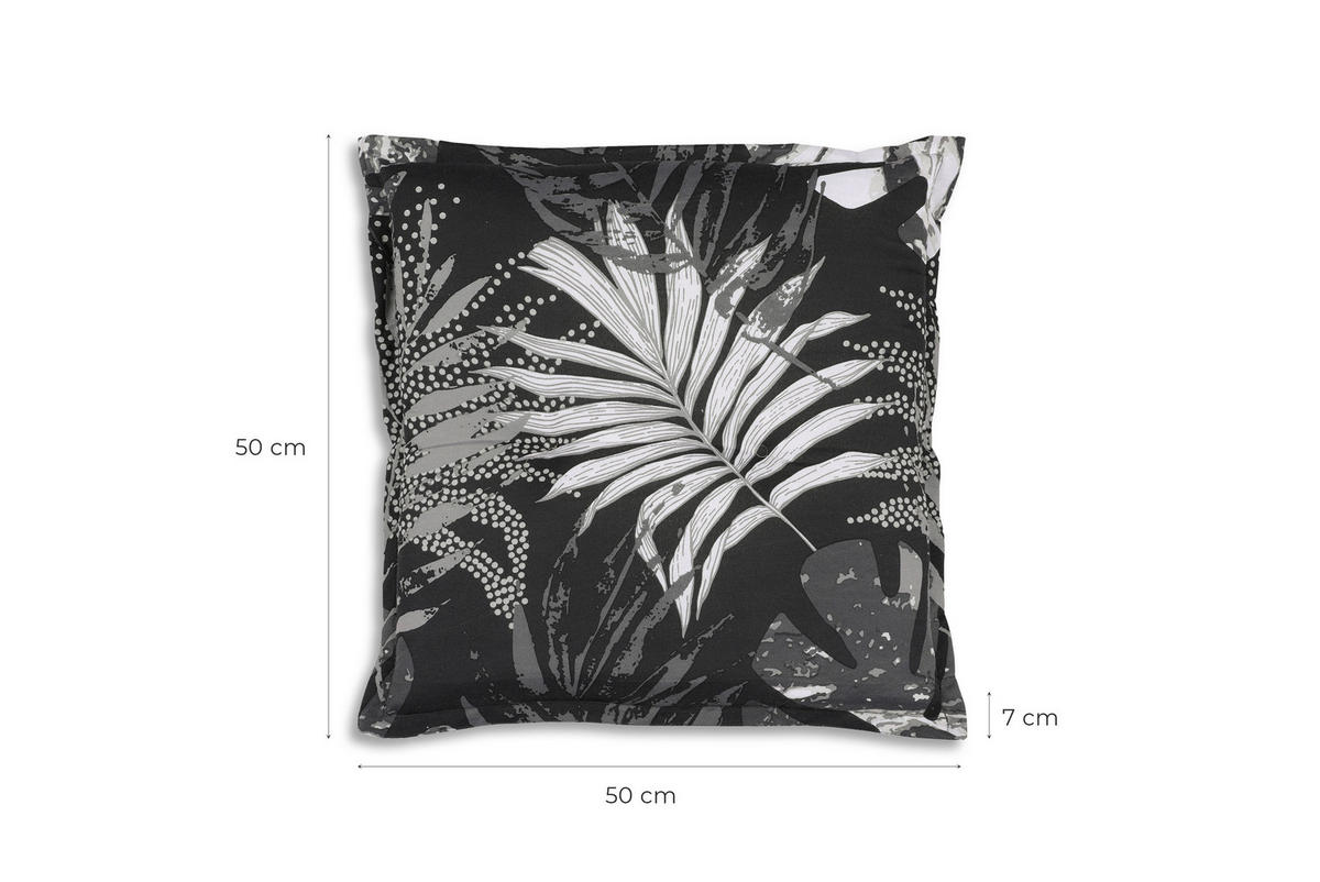 GARTENSITZKISSEN 2-er Set Blätter  - Schwarz/Weiß, Basics, Textil (50/7/50cm)