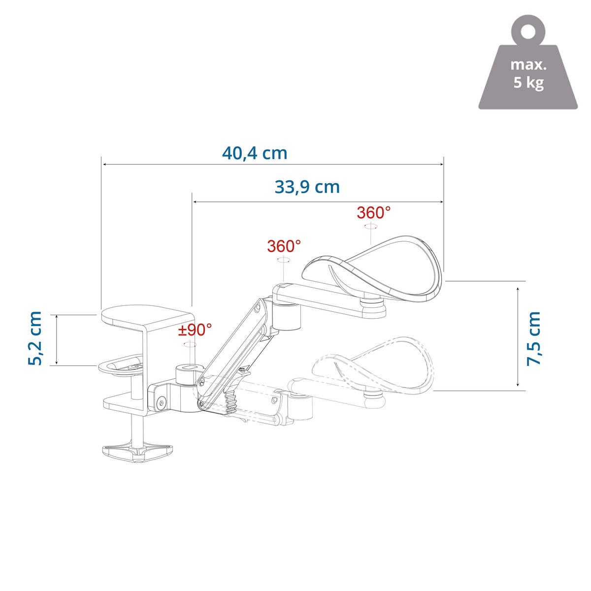 ARMSTÖD - svart, Modern, läder/plast (40,4/7,5/11cm) - MID.YOU