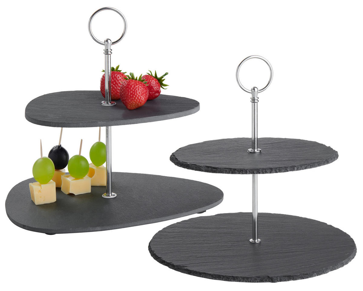 ETAGERE 2-stöckig - Alufarben/Grau, Basics, Stein/Metall (25/24/25cm) - Ambia Home