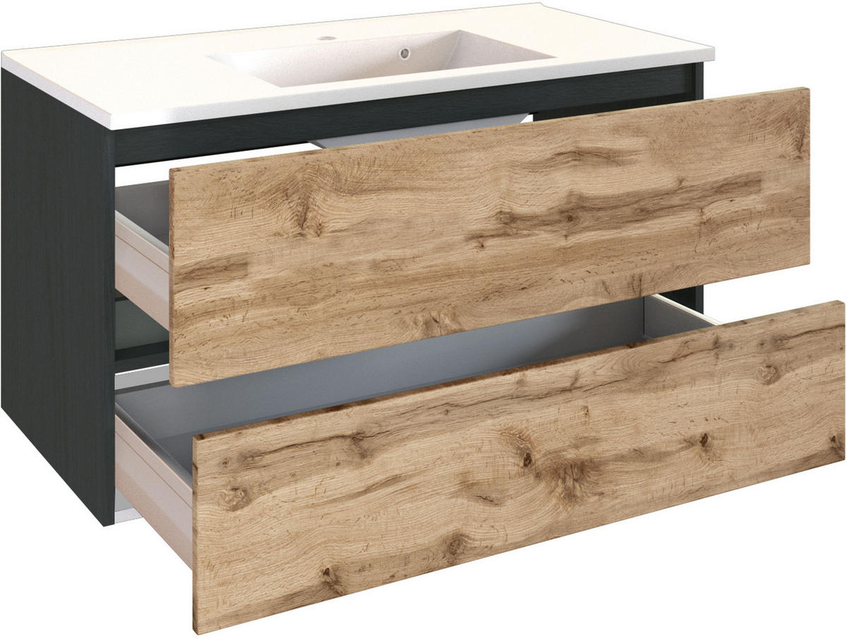 WASCHTISCHKOMBI 100 cm  - Eiche Wotan/Weiß, Design, Holzwerkstoff/Stein (100cm) - Held