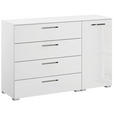 KOMMODE , 120/81/42 cm, 4 Schublade(n)  - Chromfarben/Weiß Hochglanz, Design, Holzwerkstoff/Kunststoff (120/81/42cm) - Novel