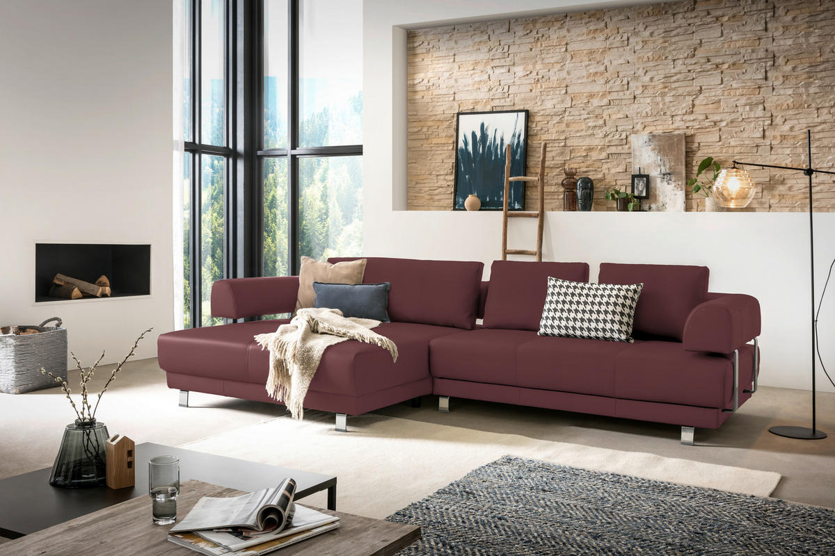 ECKSOFA Bordeaux Echtleder  - Bordeaux, Design, Leder/Metall (188/307cm)