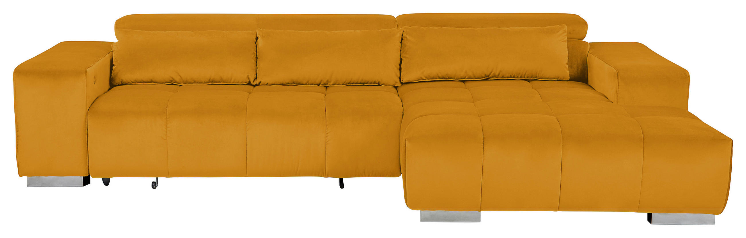 ECKSOFA Currygelb Velours Kopfteilverstellung  - Currygelb/Silberfarben, KONVENTIONELL, Textil/Metall (307/186cm) - Livetastic