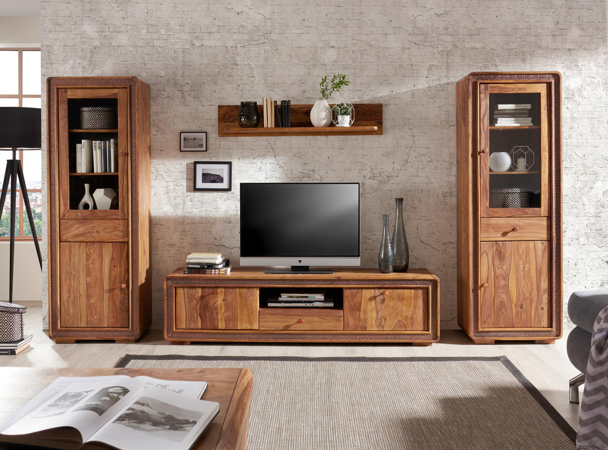 VITRÍNA, barvy sheesham, měděné barvy, 60/175/40 cm - měděné barvy/barvy sheesham, Lifestyle, kov/dřevo (60/175/40cm) - Landscape