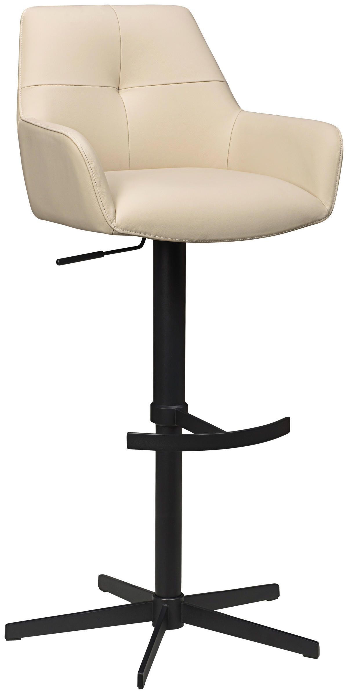 BARHOCKER Echtleder Beige Eisen Sitzfläche 360° drehbar, inklusive Armlehnen  - Beige/Schwarz, Design, Leder/Metall (54/99-117/52,5cm) - Novel