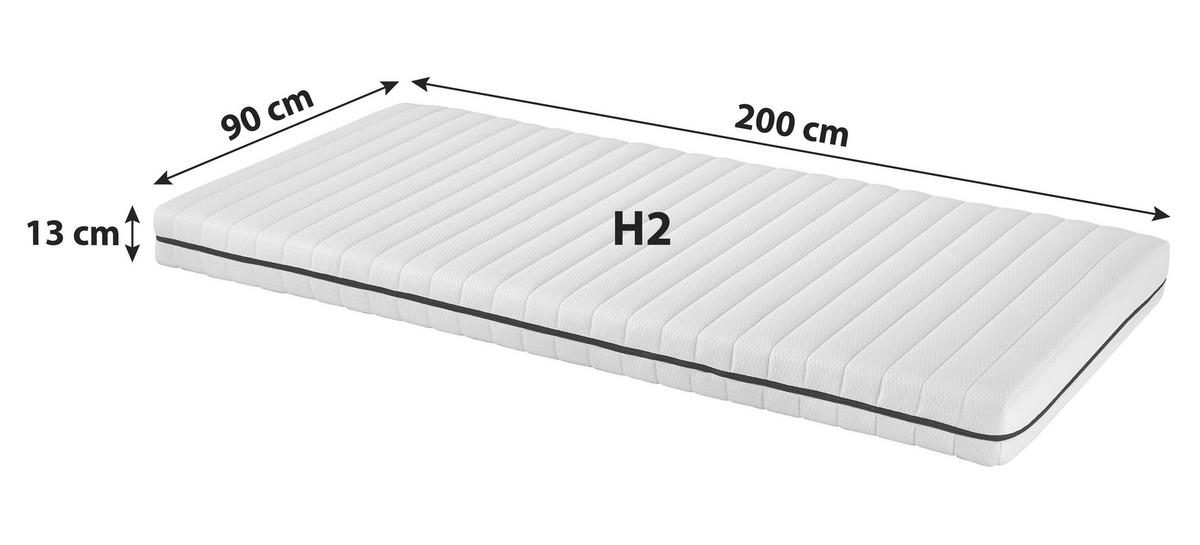 Komfortschaummatratze 90/200 cm, Höhe ca.: 13 cm, H2 = mittel,  - Weiß, Textil (90/200cm) - Primatex