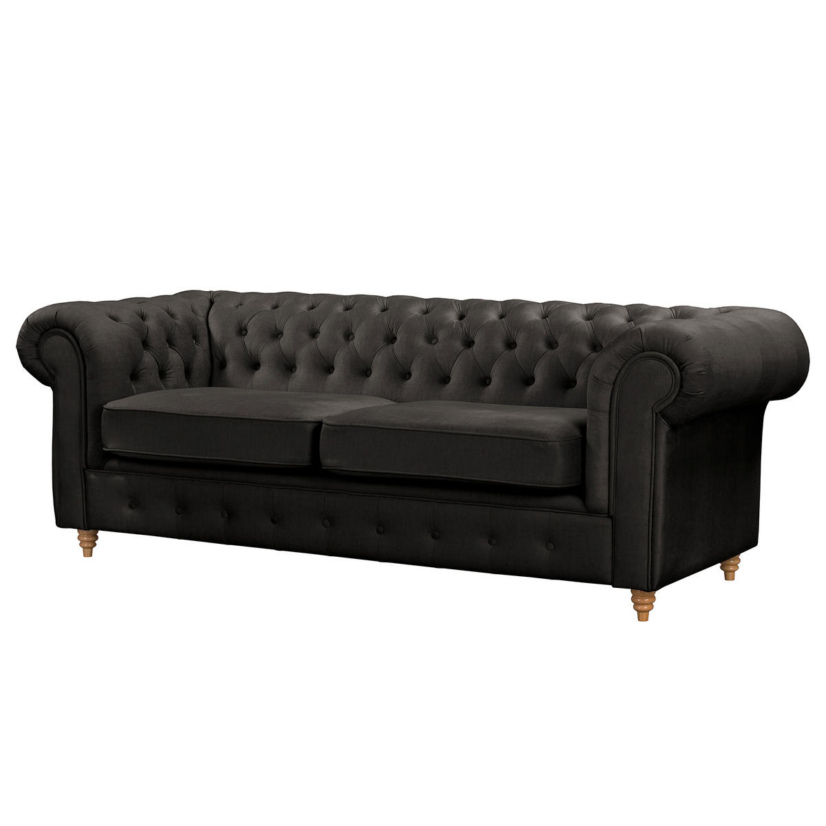 3-SITZER-SOFA Mikrofaser Anthrazit  - Anthrazit/Braun, Design, Holz/Textil (218/75/91cm) - P & B