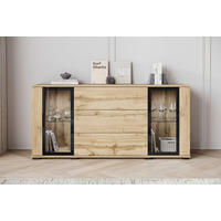 SIDEBOARD Caro  in 150/69,7/39,5 cm  - Eiche Wotan/Schwarz, Design, Glas/Holzwerkstoff (150/69,7/39,5cm) - Livetastic