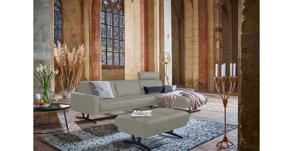 ECKSOFA in Echtleder Hellgrau  - Anthrazit/Hellgrau, KONVENTIONELL, Leder/Metall (324/182cm) - Ambiente