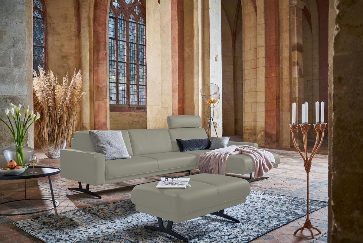 ECKSOFA in Echtleder Hellgrau  - Anthrazit/Hellgrau, Konventionell, Leder/Metall (324/179cm) - Johann Jakob