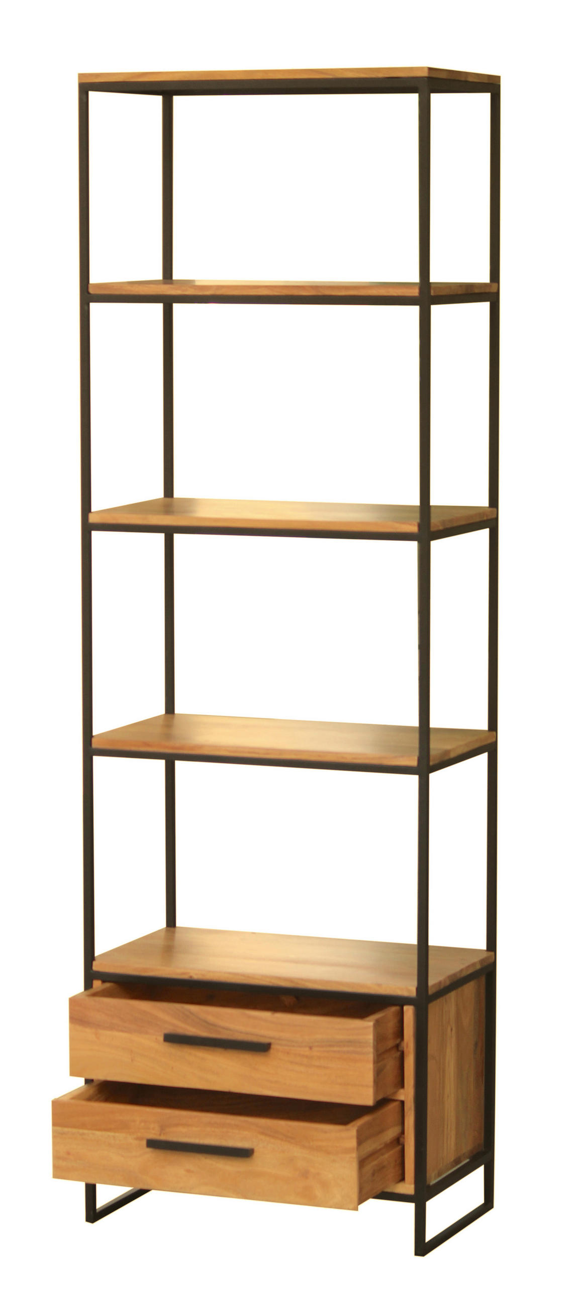 REGAL Akazie massiv Akaziefarben  - Schwarz/Akaziefarben, Design, Holz/Metall (60/190/35cm) - home24
