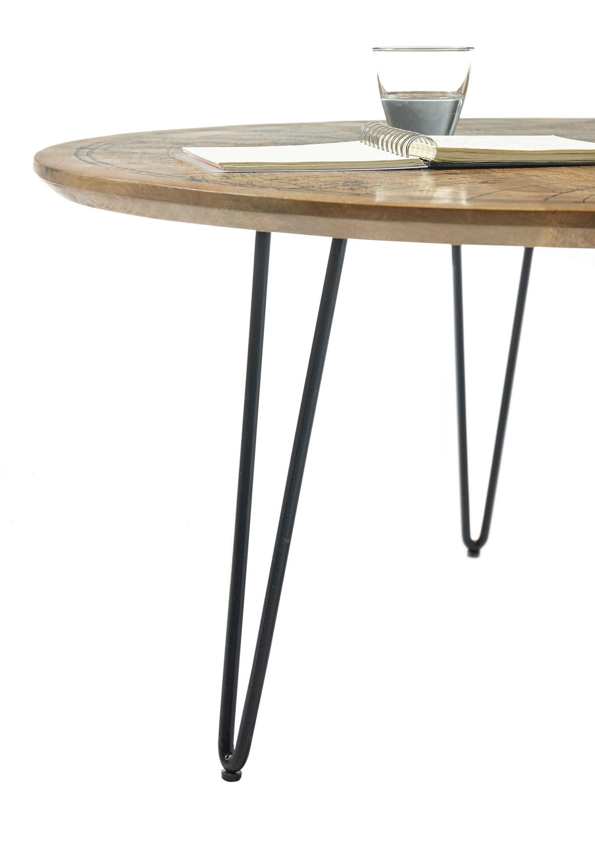 COUCHTISCH Mangoholz massiv 90/90/46 cm rund Braun, Schwarz  - Schwarz/Braun, KONVENTIONELL, Holz/Metall (90/90/46cm) - MID.YOU