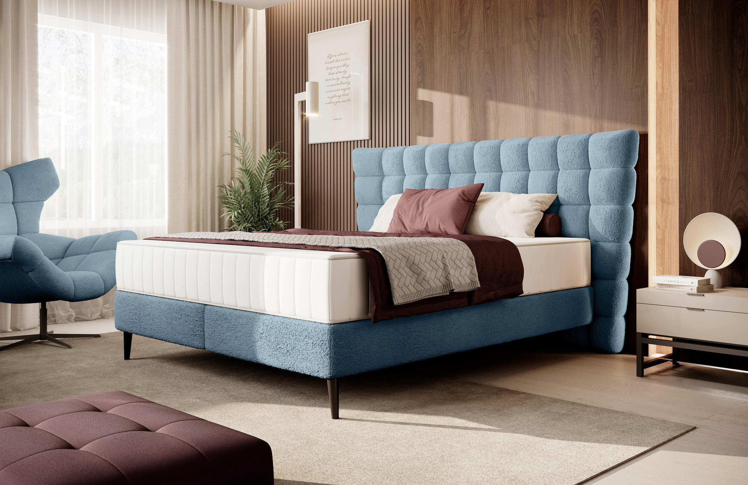 BOXSPRING-ÁGY 180/200 cm  olajkék  - olajkék/fekete, Design, faalapú anyag/textil (180/200cm) - Esposa