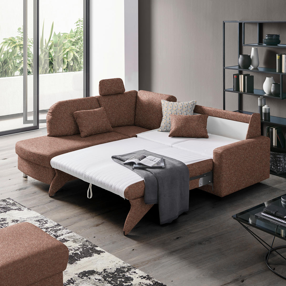 ECKSOFA  in Mikrovelours Terracotta  208/227 cm  - Terracotta/Alufarben, KONVENTIONELL, Textil/Metall (208/227cm) - Sedda