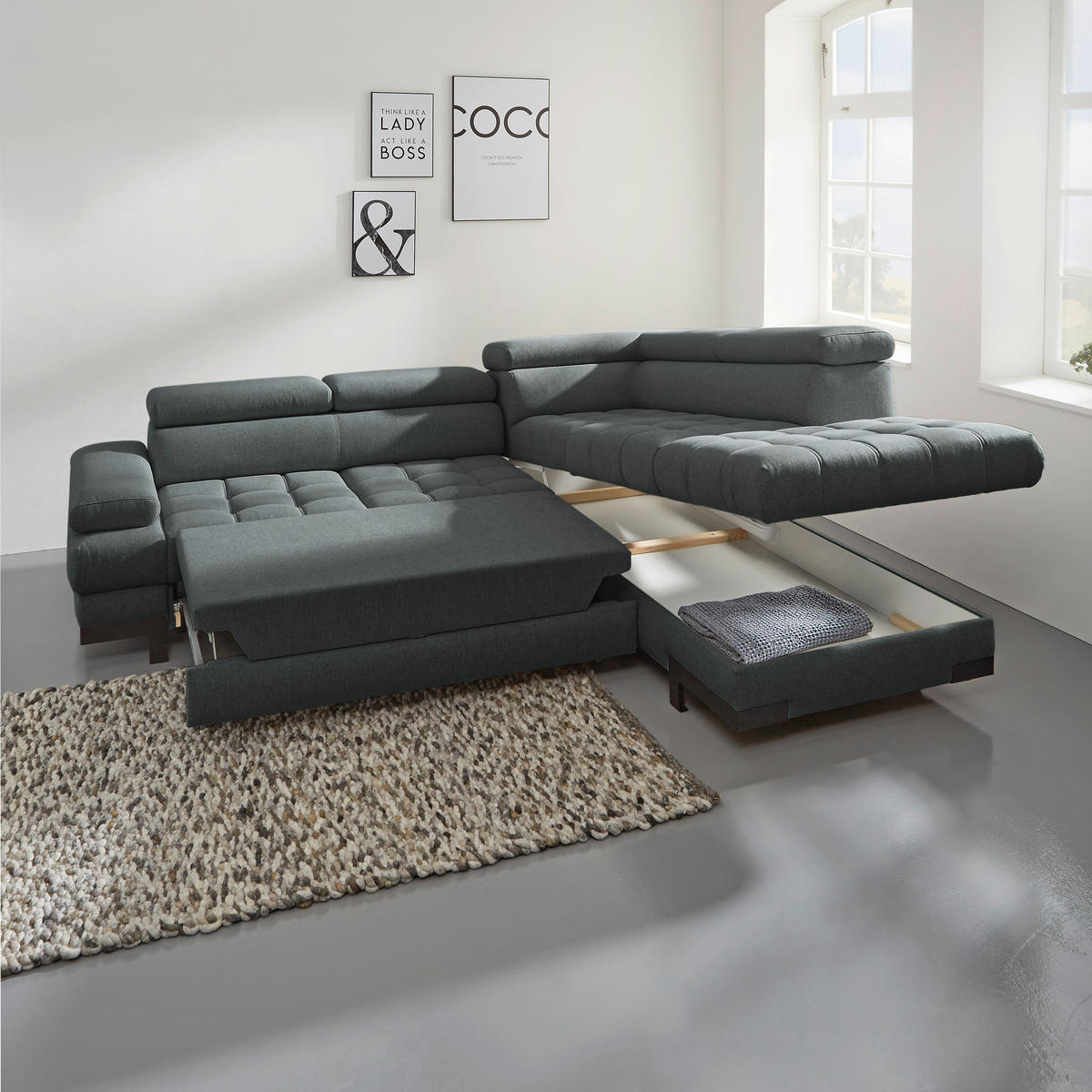 HÖRNSOFFA i vävt tyg grafitfärgad  - grafitfärgad/svart, Design, metall/textil (263/223cm) - Livetastic