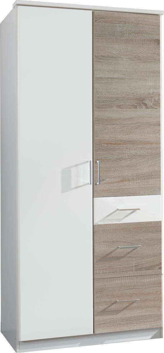 ORMAR S KLASIČNIM VRATIMA bijela, boje hrasta - bijela/srebrne boje, Design, drvni materijal/plastika (90/199/58cm) - Boxxx