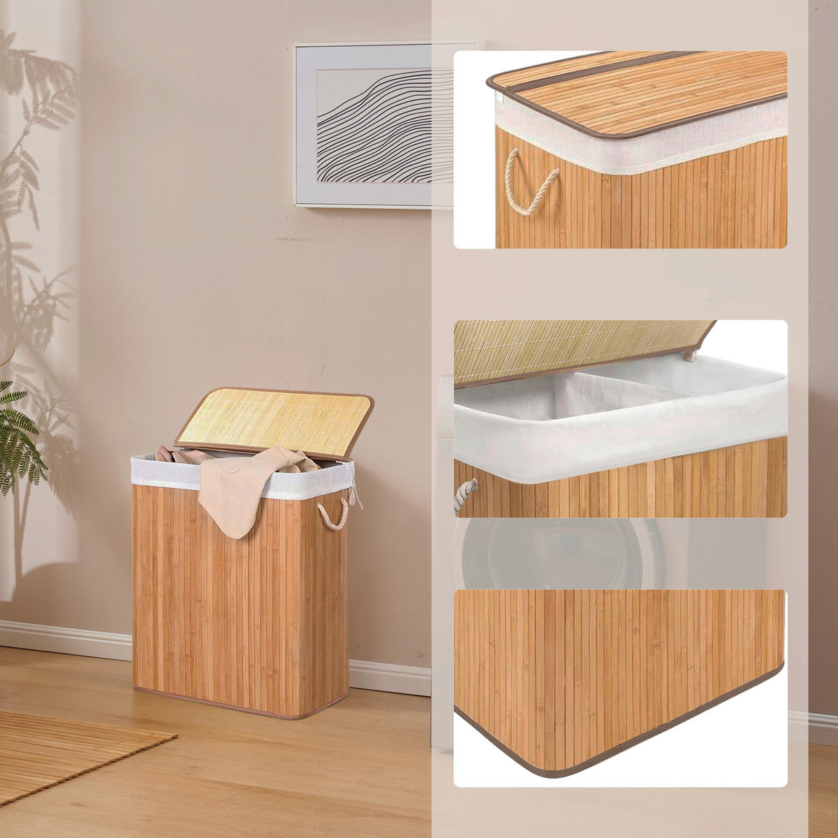 WÄSCHEKORB - Braun, MODERN, Holz/Textil (52/62/32cm) - MID.YOU