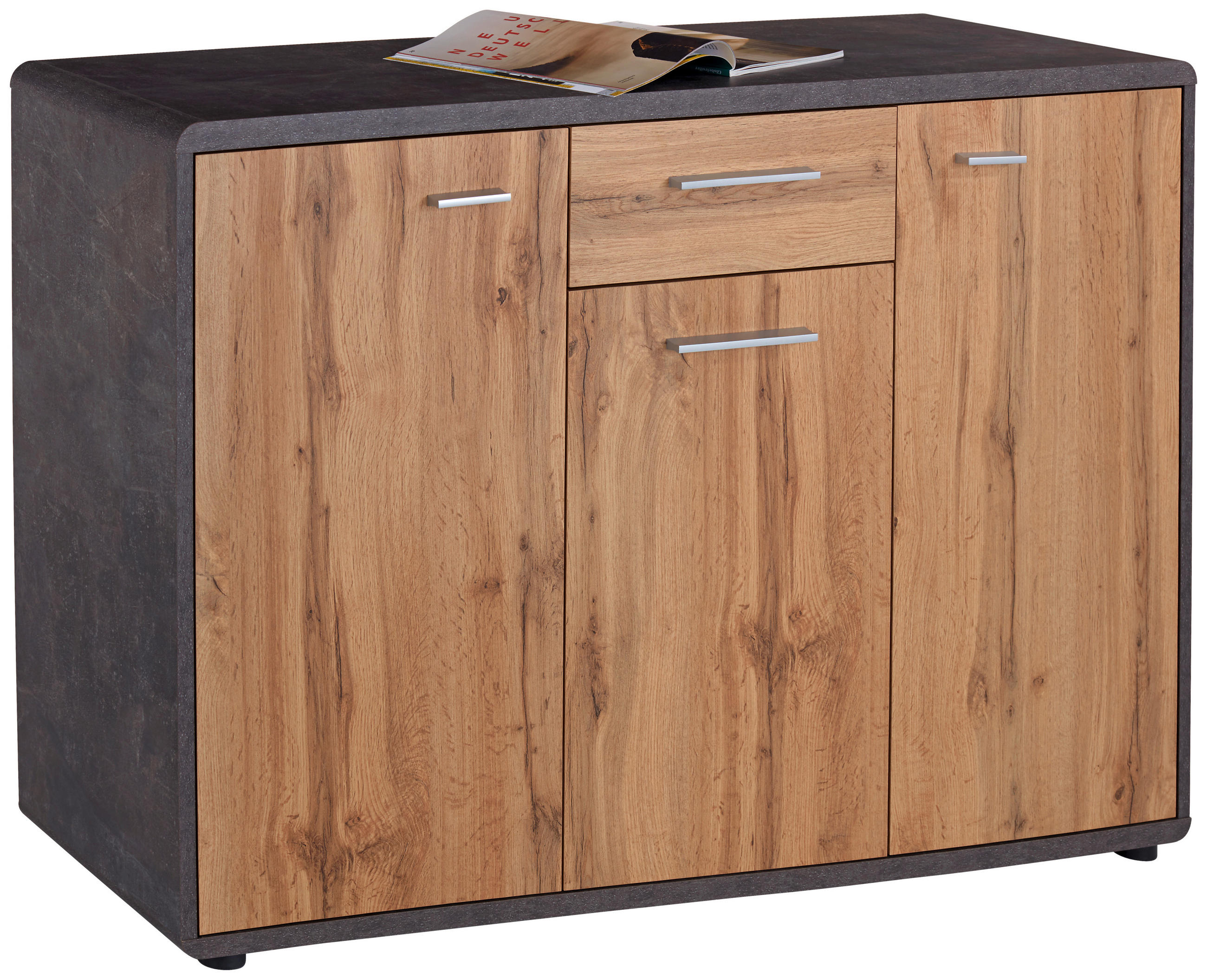 Kommode B 132cm Fontana, Beton Optik/Wotan Eiche Dekor
