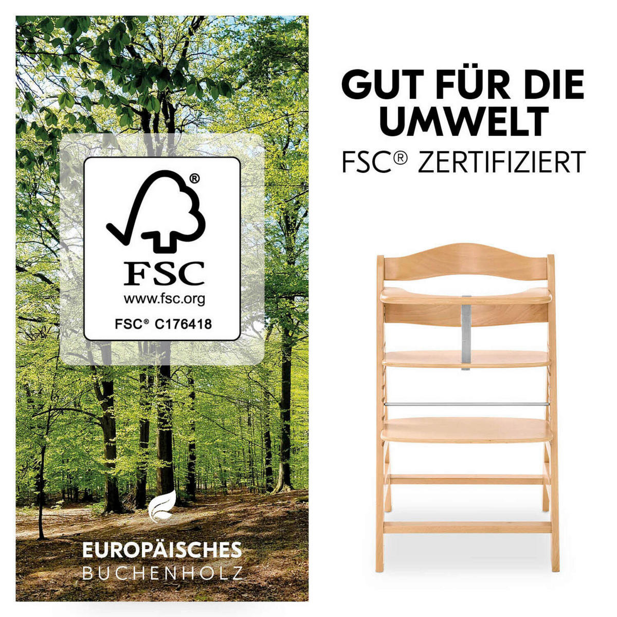 HOCHSTUHL-SET Apha Newborn Set Naturfarben, Hellgrau Nature Grey  - Hellgrau/Naturfarben, Basics, Holz/Textil (65/93,5/49cm) - Hauck