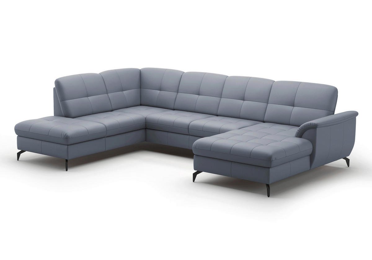 WOHNLANDSCHAFT ZORA E Graublau Kombination Echtleder/Stoff Vliesstoff  - Graublau/Schwarz, MODERN, Leder/Textil (212/319/164cm) - Sit & More
