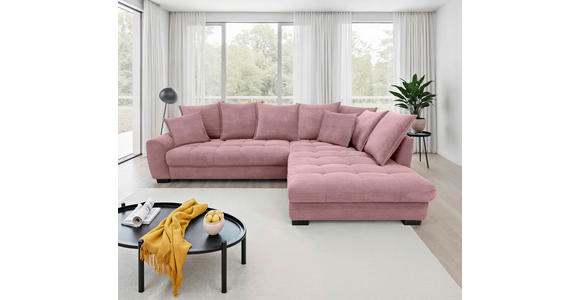ECKSOFA Rosa Cord Rückenkissen, Armlehnenkissen, Bettkasten, Schlaffunktion, Rücken echt, Liegefläche im Originalstoff  - Schwarz/Rosa, KONVENTIONELL, Kunststoff/Textil (304/212cm) - Carryhome