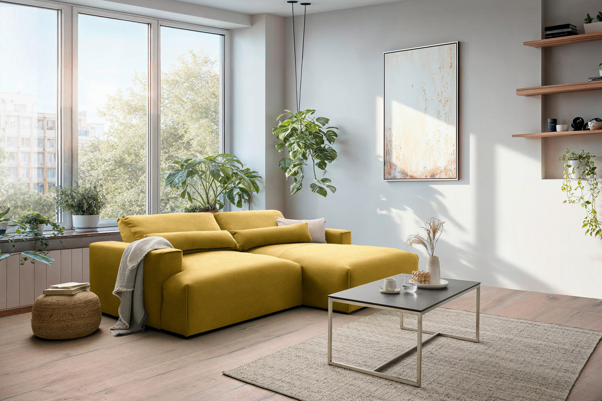 ECKSOFA Felicia in Struktur Goldfarben  267/187 cm  - Goldfarben/Schwarz, Design, Kunststoff/Textil (267/187cm) - Stylife