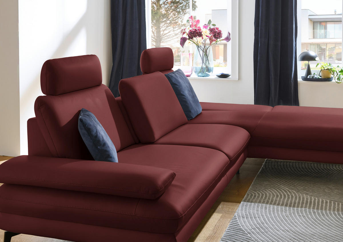 ECKSOFA in Echtleder Brombeere  - Brombeere/Schwarz, Design, Leder/Metall (308/195cm) - Dieter Knoll