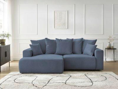 ECKSOFA Ottomane links  ATILLA Blau Flachgewebe  - Blau/Schwarz, MODERN, Kunststoff/Textil (149/244cm)
