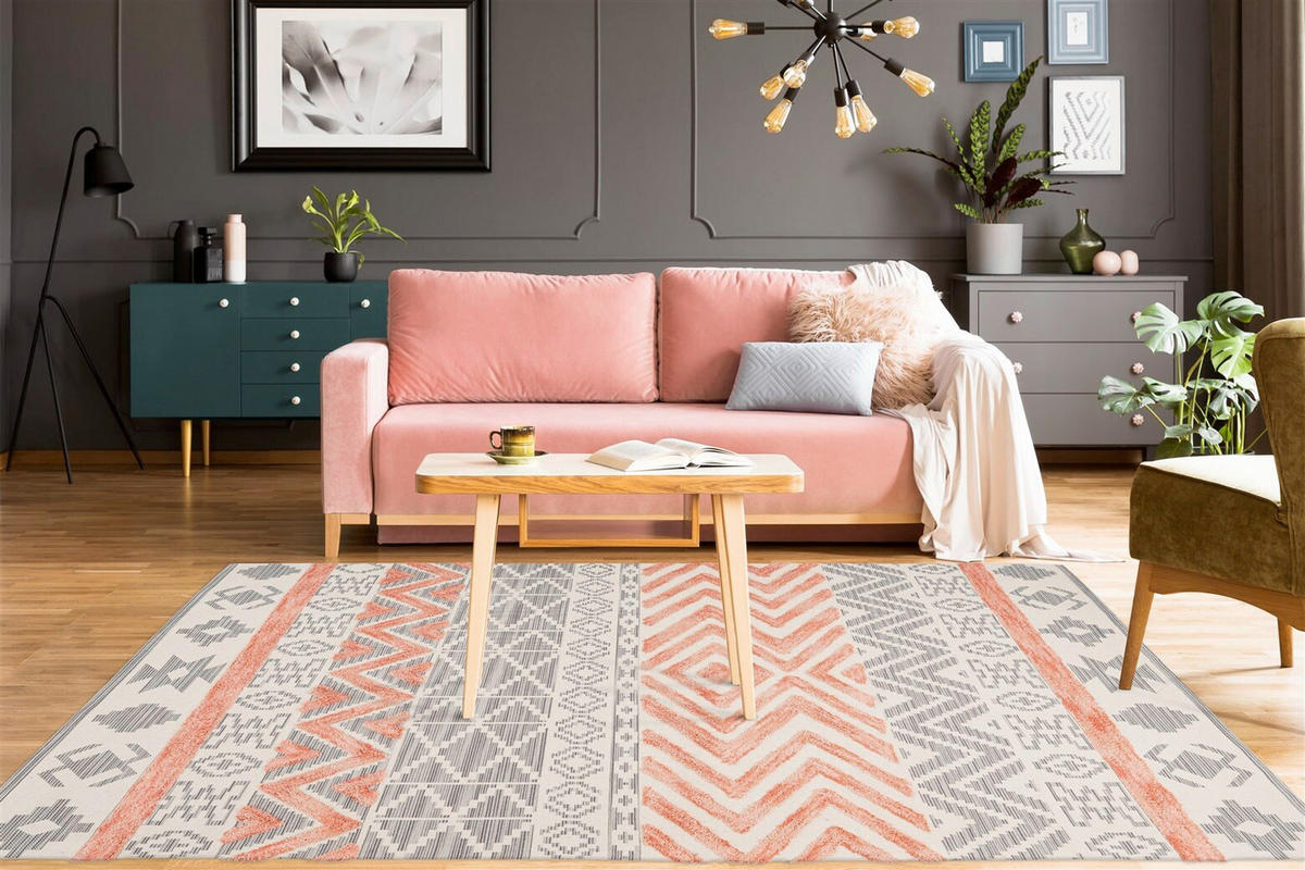 FLATVÄVD MATTA 200/290 cm  - grå/korall, Design, textil (200/290cm) - Novel