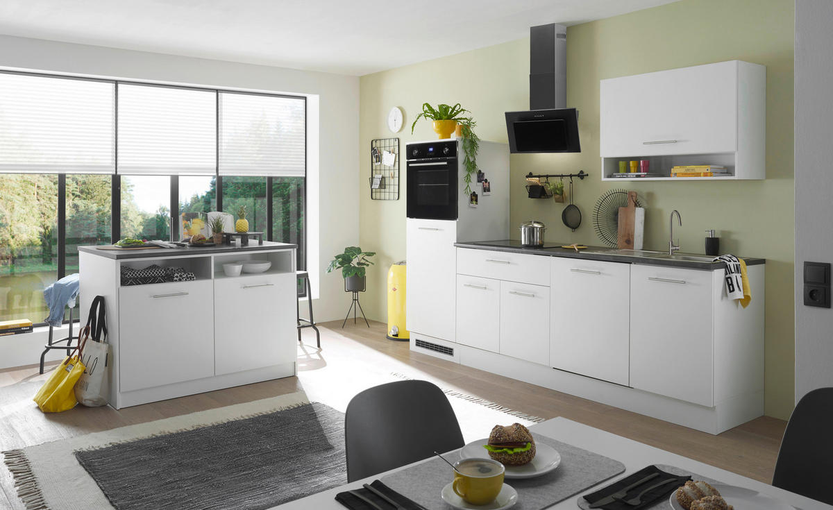 KÜCHENBLOCK 260 cm   in Weiß  - Anthrazit/Silberfarben, Basics, Holzwerkstoff/Metall (260cm) - MID.YOU