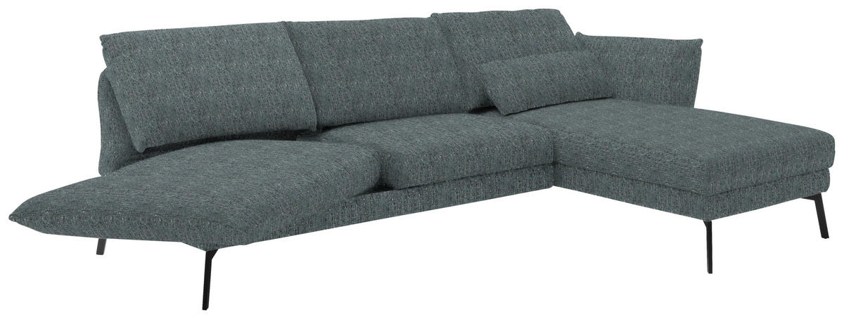 ECKSOFA in Flachgewebe Blaugrau  277/175 cm  - Blaugrau/Schwarz, Design, Textil/Metall (277/175cm) - Schöner Wohnen