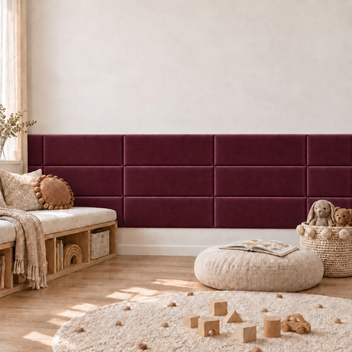 WANDPANEEL 90/30/2.5 cm  - Bordeaux, Basics, Kunststoff/Textil (90/30/2.5cm)