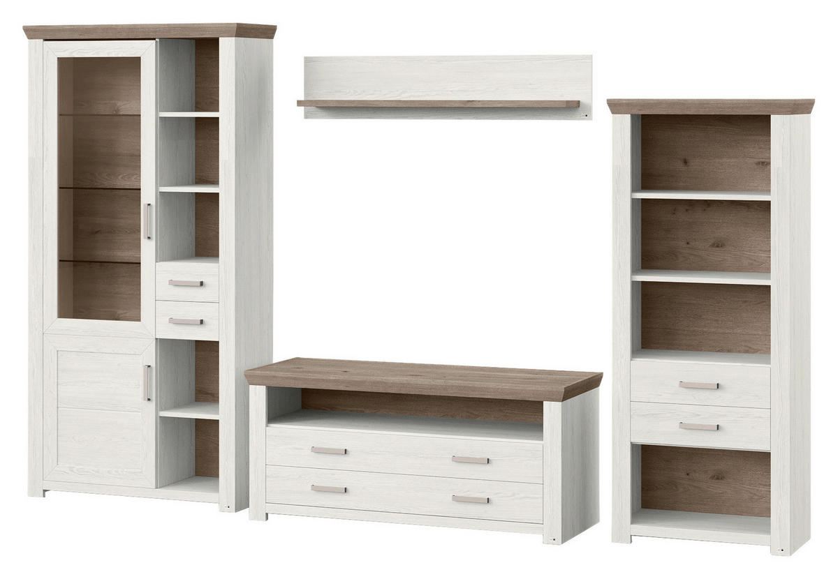 WOHNWAND  in Weiß, Eichefarben  340/206,6/51,2 cm  - Eichefarben/Weiß, Design, Glas/Holzwerkstoff (340/206,6/51,2cm) - SetOne by Musterring