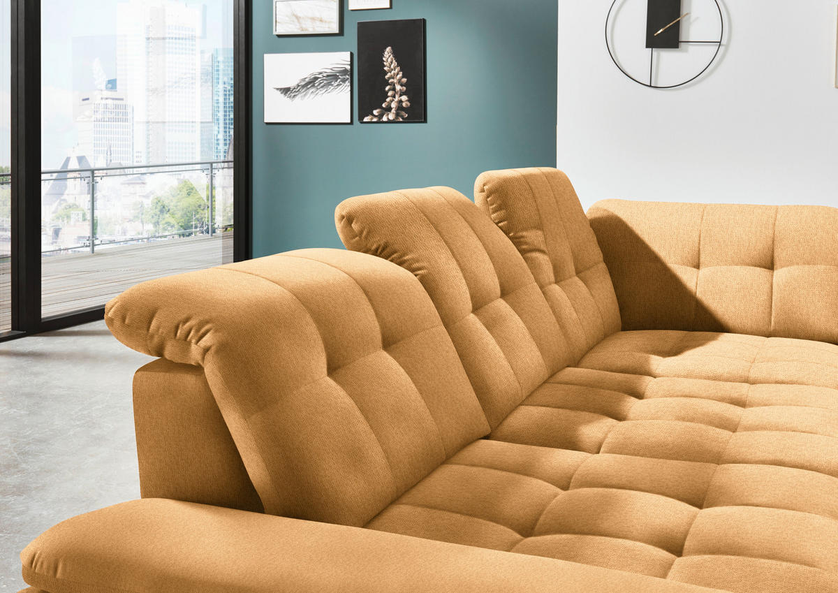 ECKSOFA in Chenille Currygelb  - Chromfarben/Currygelb, Design, Textil/Metall (310/260cm) - Beldomo Speed