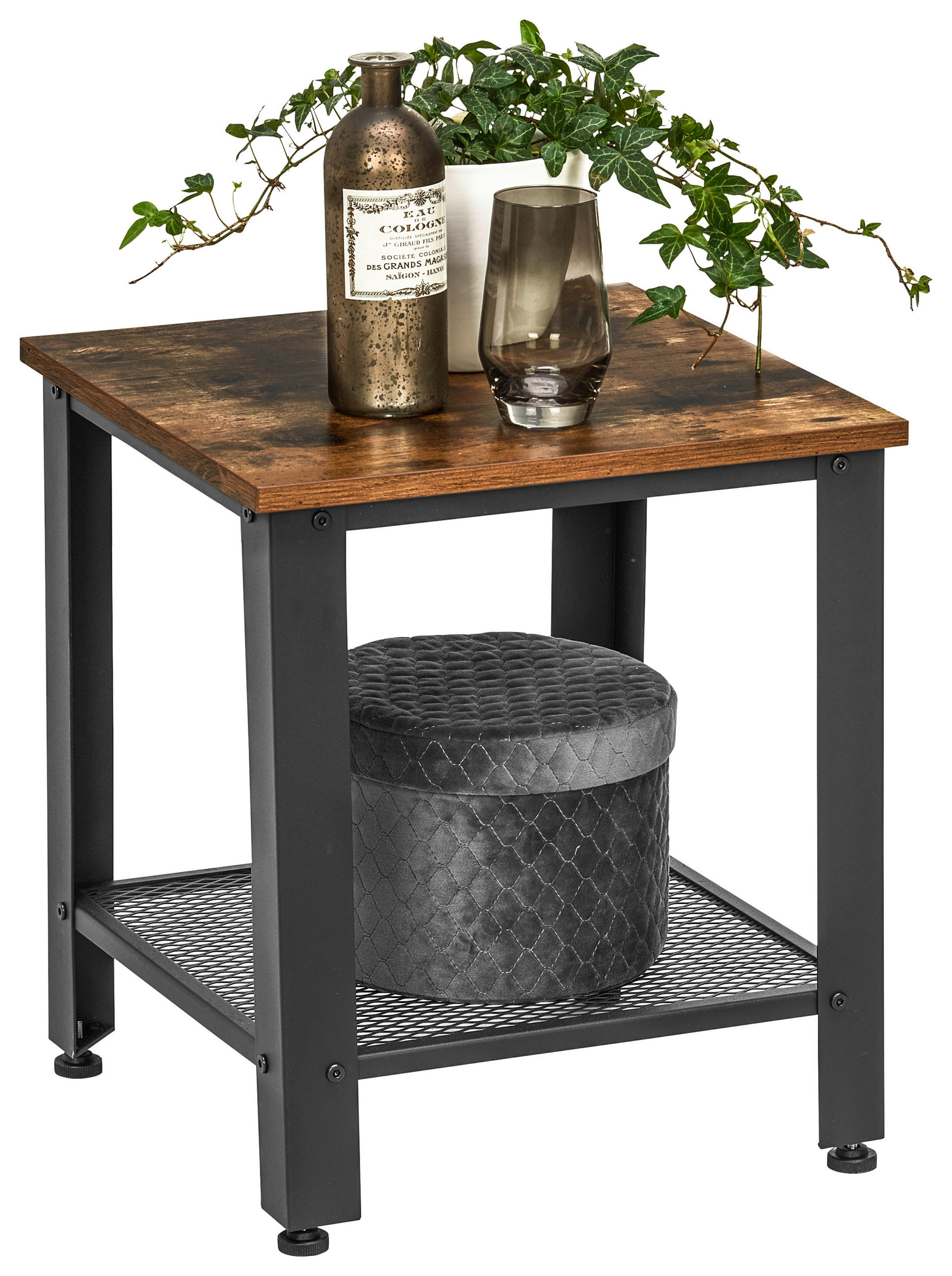 BEISTELLTISCH quadratisch Schwarz, Walnussfarben - Walnussfarben/Schwarz, Trend, Metall (40/40/45cm) - Carryhome