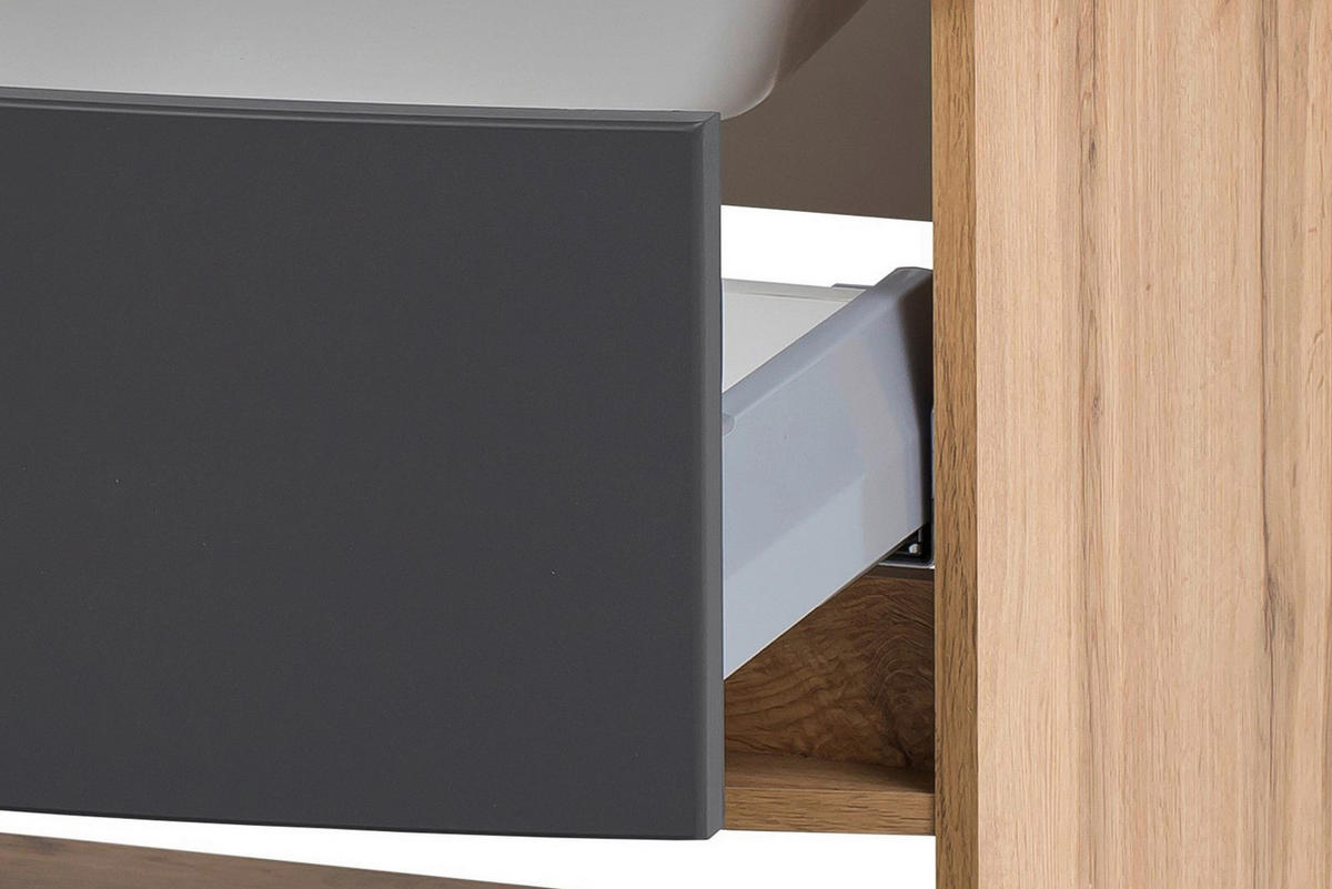 SKRINKA S UMÝVADLOM, sivá, farba duba, 80 cm - sivá/farba duba, Konventionell, kompozitné drevo/sklo (80cm) - Held