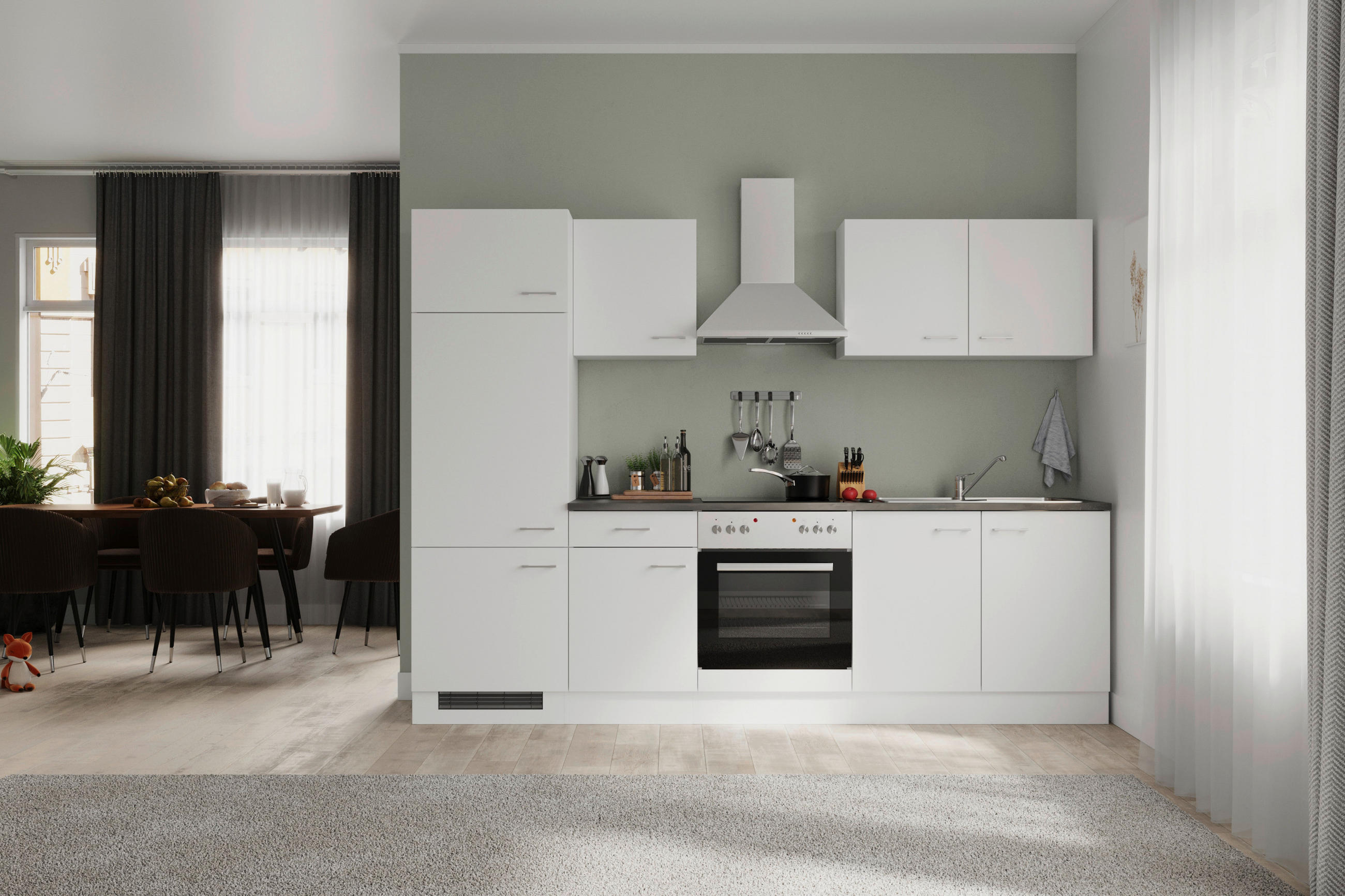 KUCHYŇSKÁ LINKA LUCCA 270 - bílá/barvy hliníku, Moderní, kompozitní dřevo/plast (270cm) - FlexWell