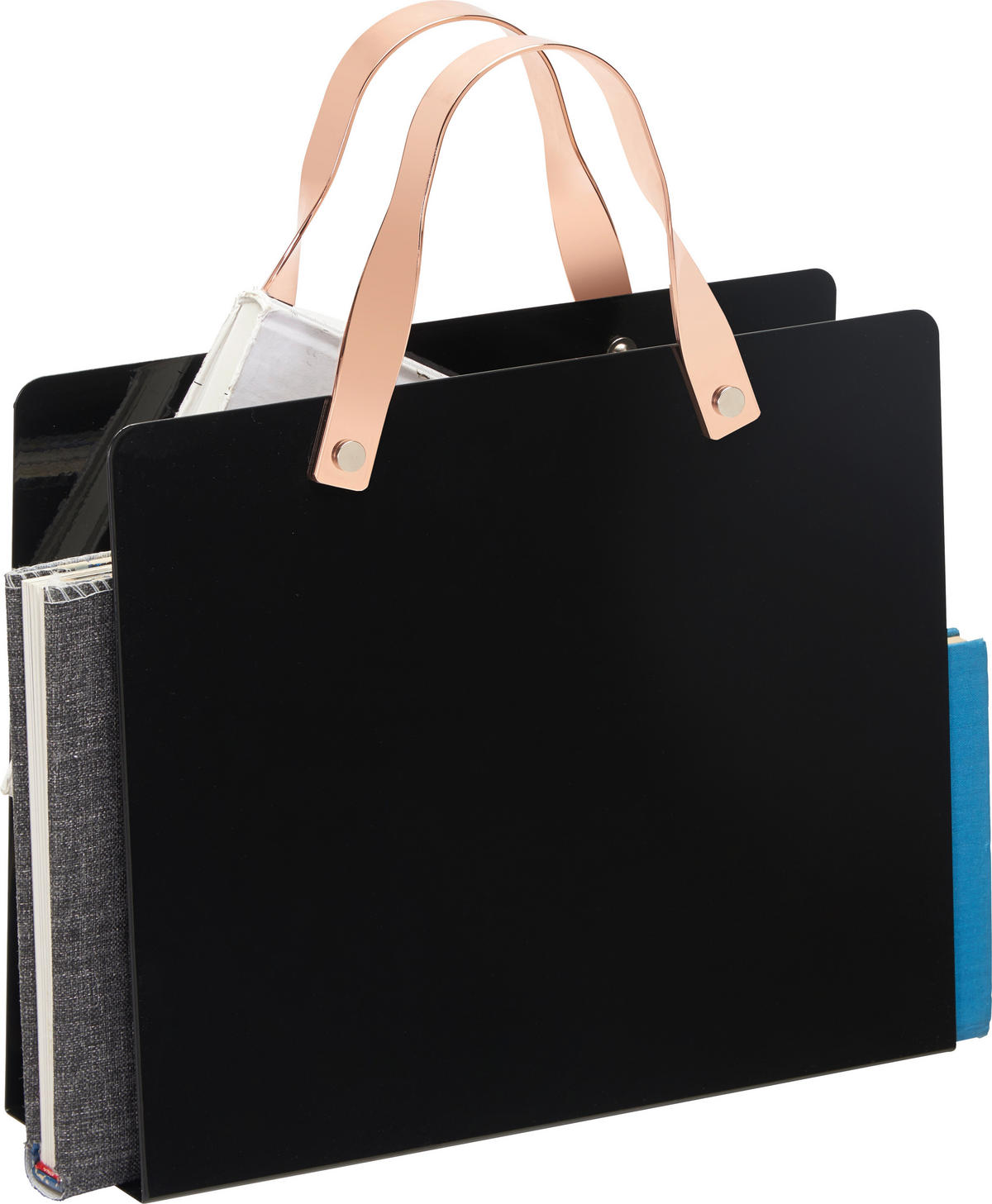 SUPORT DE ZIARE - negru/alămiu, Basics, metal (30/25-35,3/10cm) - Xora