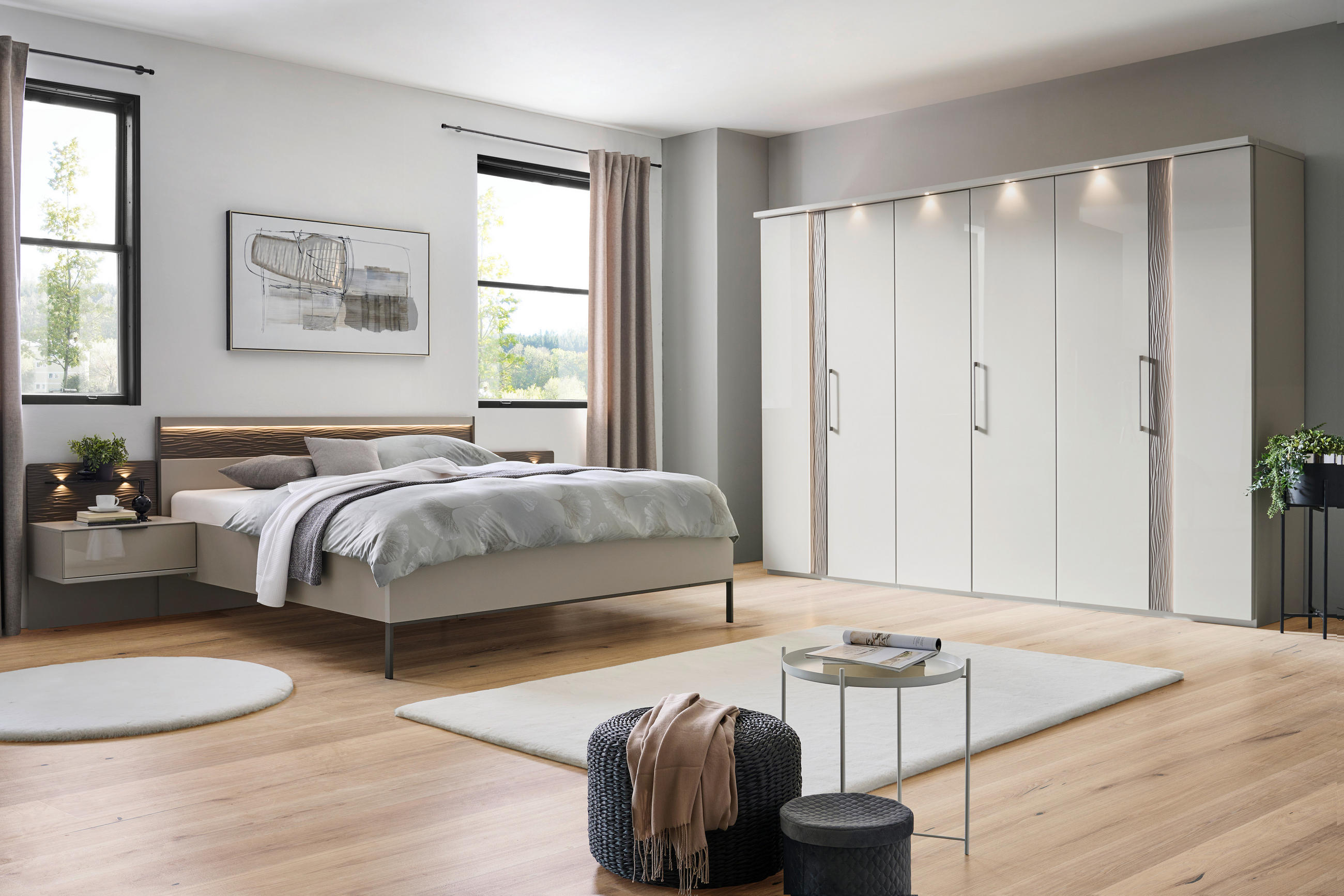 DREHTÜRENSCHRANK in Grau  - Chromfarben/Grau, Design, Glas/Holzwerkstoff (300/216/59cm) - Dieter Knoll