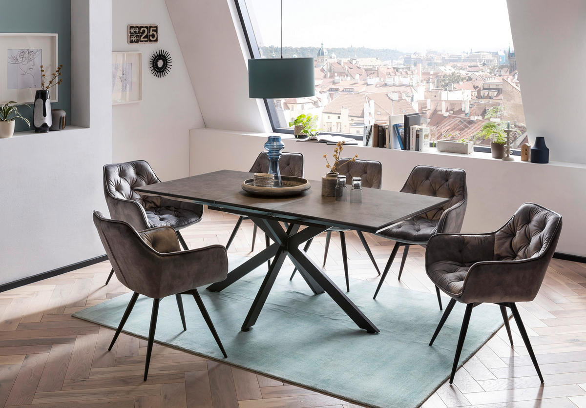 ARMLEHNSTUHL-SET 2 Stück  in Stahl Samt  - Schwarz/Grau, MODERN, Textil/Metall (56/82/63cm) - MID.YOU