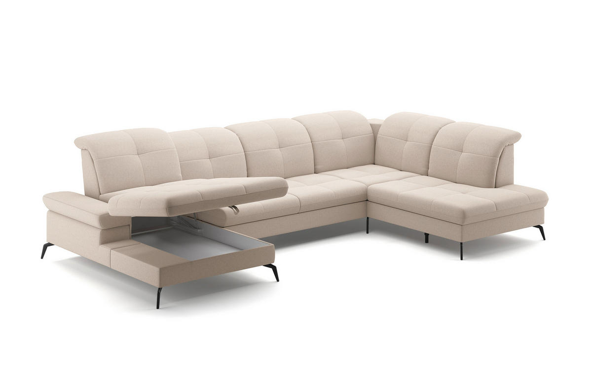 WOHNLANDSCHAFT in Flachgewebe Creme  - Creme/Schwarz, Konventionell, Textil/Metall (185/357/231cm) - Sit & More