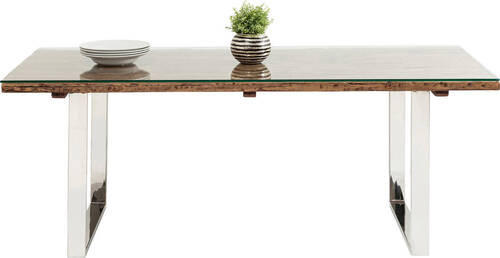 ESSTISCH in Holz, Metall, Glas 200/90/76 cm  - Edelstahlfarben/Silberfarben, Trend, Glas/Holz (200/90/76cm) - Kare-Design